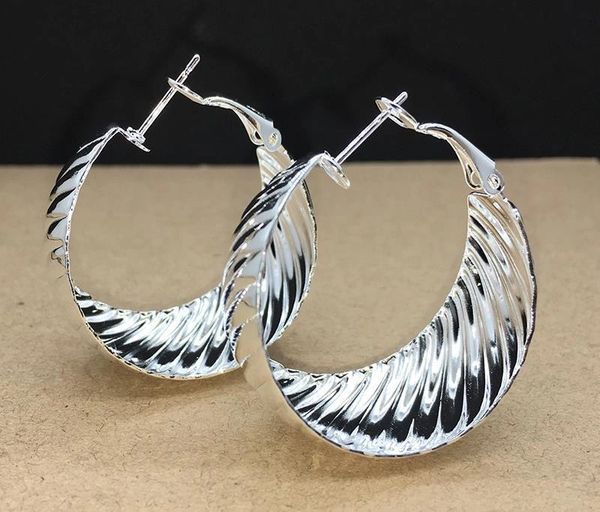 Pair of Silver Plated Large (35mm) Fan Style Hoop Earrings