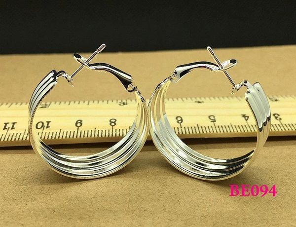 Pair of Silver Plated Large (39mm) Tri-Ribbed Hoop Earrings