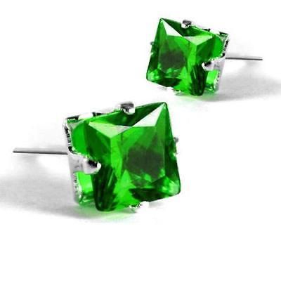 8x8mm Bright Green CZ Square Stud Earrings