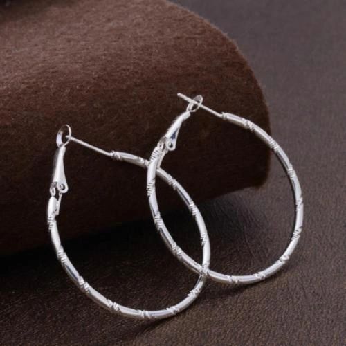 Pair of Silver Plated Pattern (30mm) Hoop Earrings