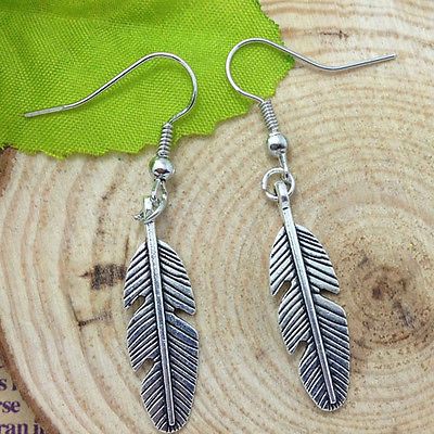 Stylish Antique Silver Plated Feather Earrings