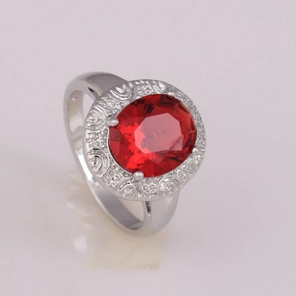 Bright Red Cubic Zirconia Silver Plated Ring Size 9