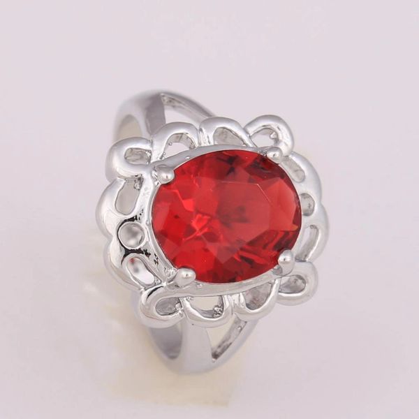 Bright Red Cubic Zirconia Silver Plated Ring Size 7 or 9