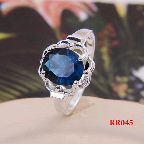 Bright Blue Cubic Zirconia Silver Plated Ring Size 7