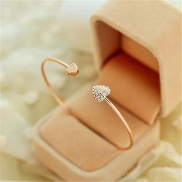 Golden Alloy Love Heart Bangle Cuff Bracelet