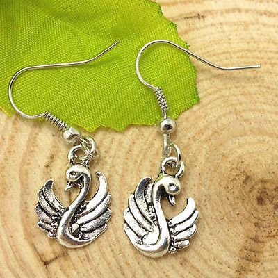 Cute Pair of Swan Dangle Earrings (Pierced)