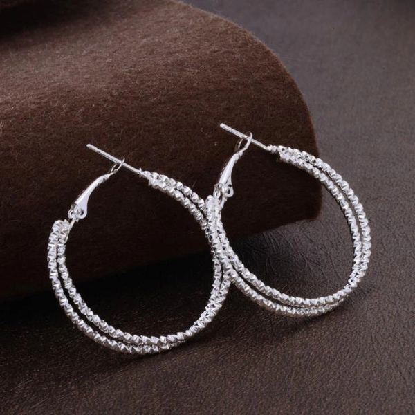 Pair of Silver Double Hoop Pattern Large (32mm) Earrings