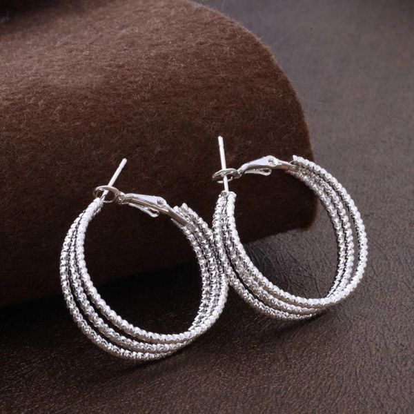 Pair of Silver Plated Triple Pattern Large (32mm) Hoop Earrings