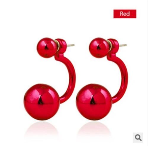Double Ball Red or Green Color Ear Studs