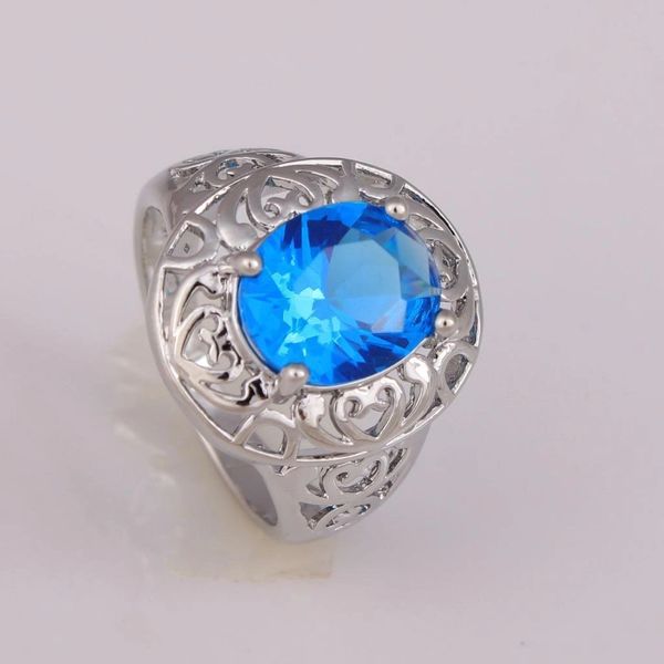 Bright Blue Cubic Zirconia Silver Plated Ring Size 7