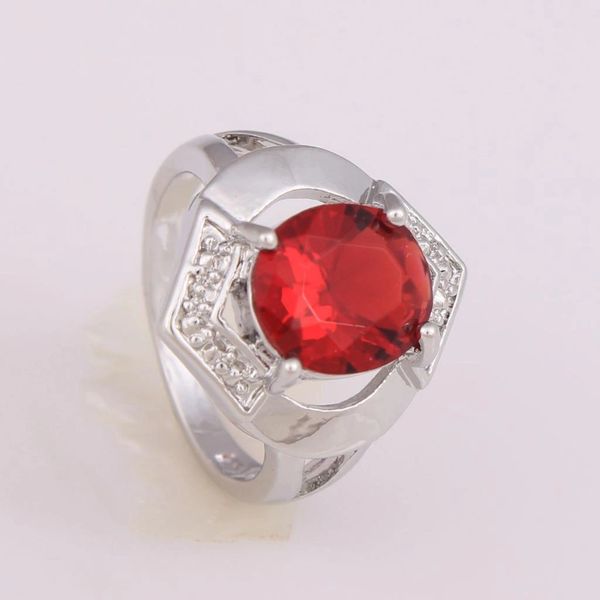 Bright Red Cubic Zirconia Silver Plated Ring Size 8