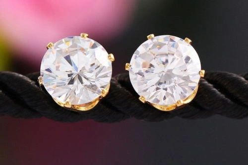 Fancy Crystal Gold Colored Alloy Stud Earrings