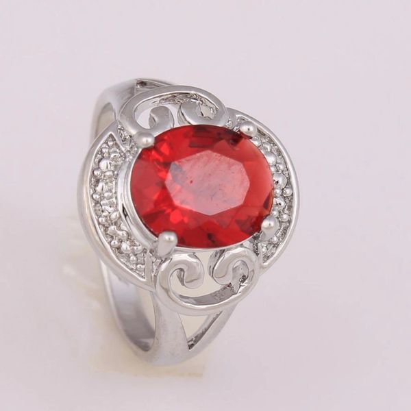 Bright Red Cubic Zirconia Silver Plated Ring Size 7