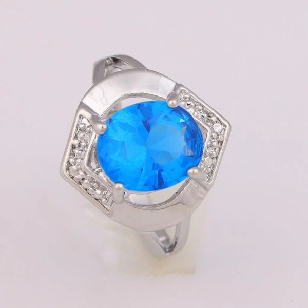 Bright Blue Cubic Zirconia Silver Plated Ring Size 7