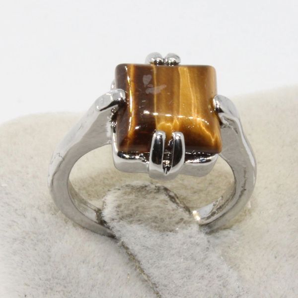 Bright Imitation Tiger's Eye Silver Plated Ring Size 7