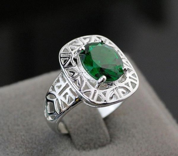 Bright Green Cubic Zirconia Silver Plated Ring Size 8