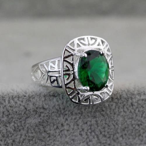 Bright Green Crystal Silver Plated Ring Size 8