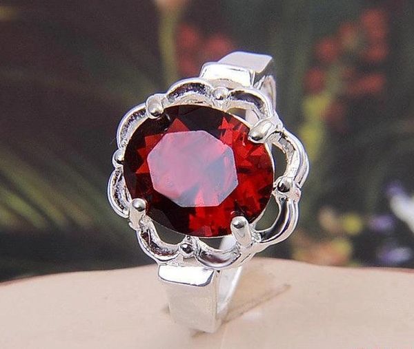 Bright Red Cubic Zirconia Silver Plated Ring Size 7 & 8