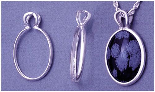 Sterling Silver Oval Cab-Grabber Pendant For: 25x18, 30x22 or 40x30mm Cabochon