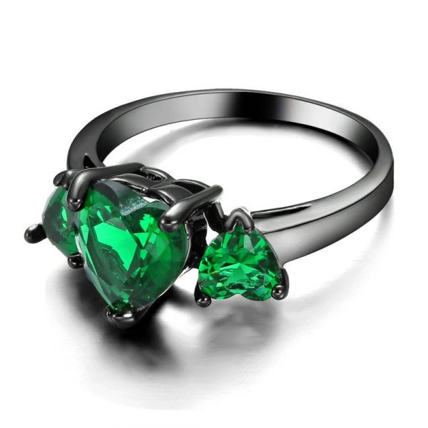 10kt Black Gold Filled Bright Green Cubic Zirconia Heart Ring Size 6.5