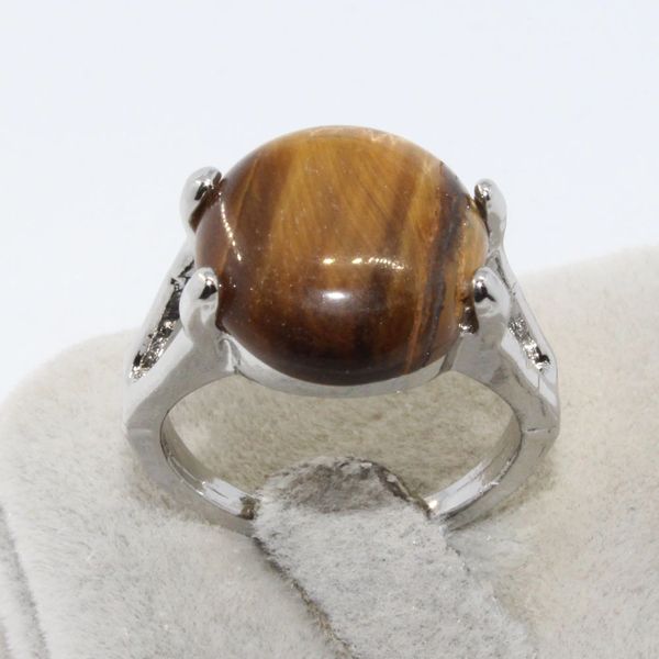 Bright Imitation Tiger's Eye Silver Plated Ring Size 7