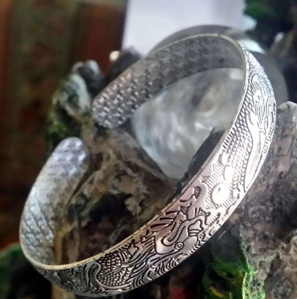 Tibetan Silver Dragon Phoenix Bangle Bracelet