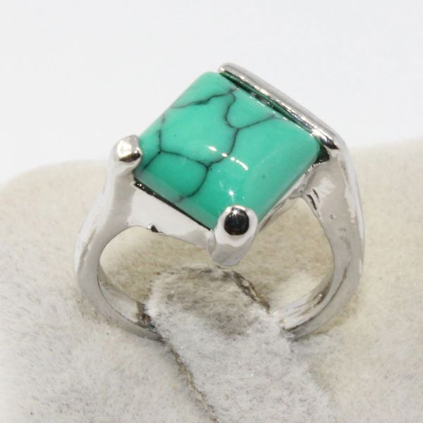 Bright Imitation Turquoise Silver Plated Ring Size 7