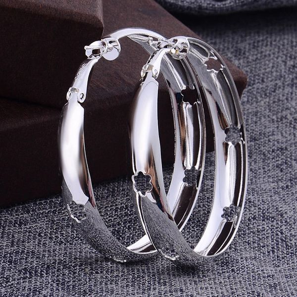 Shiny Silver Plated (50mm) Fancy Hoop Earrings
