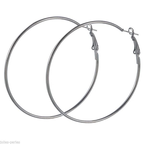 Pair of Large (63mm) Steel Gray Hoop Earrings