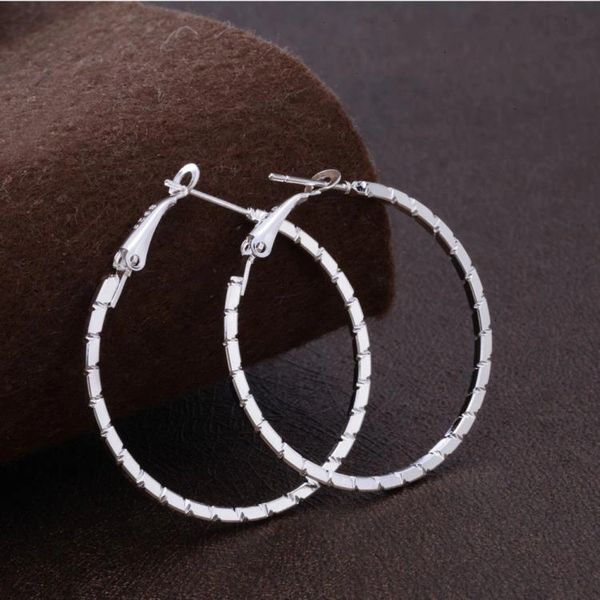 Pair of Silver Plated Hoop Pattern Large (38mm) Earrings