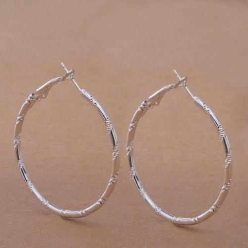 Pair of Silver Plated Hoop Pattern Large (55mm) Earrings