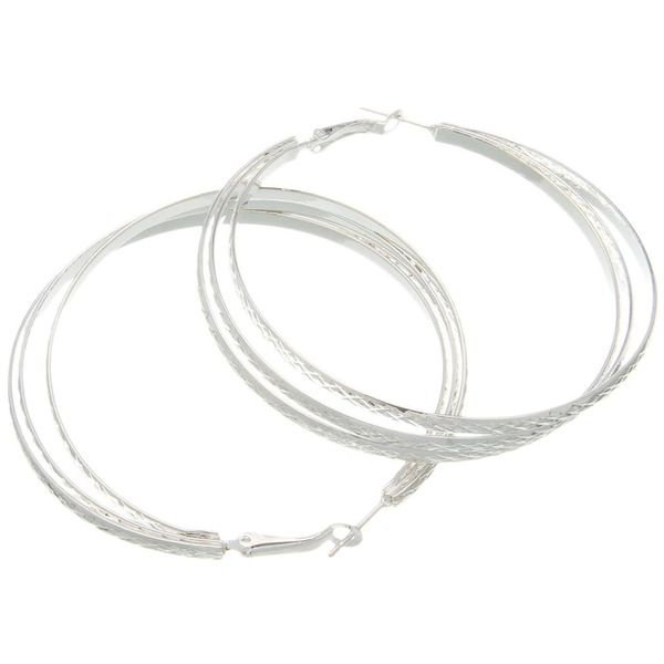 Pair of Silver Plated Triple Hoop Large (60mm) Earrings