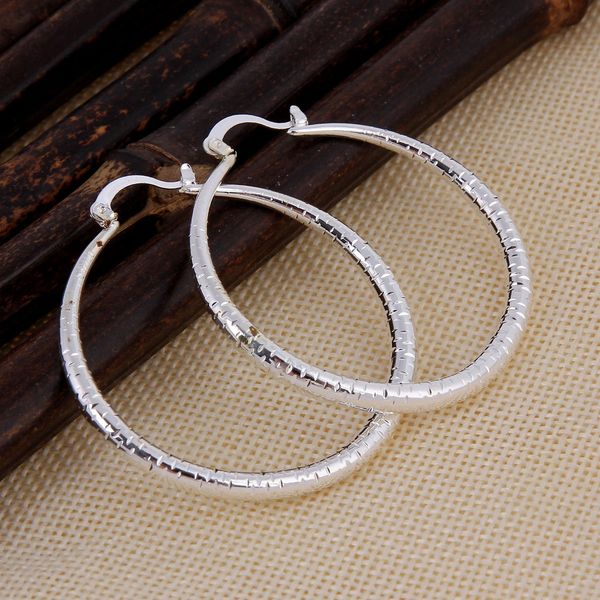Pair of Silver Plated Hoop Pattern Large (50mm) Earrings