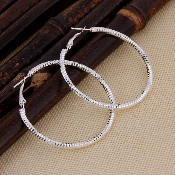 Pair of Silver Plated Hoop Pattern Large (50mm) Earrings