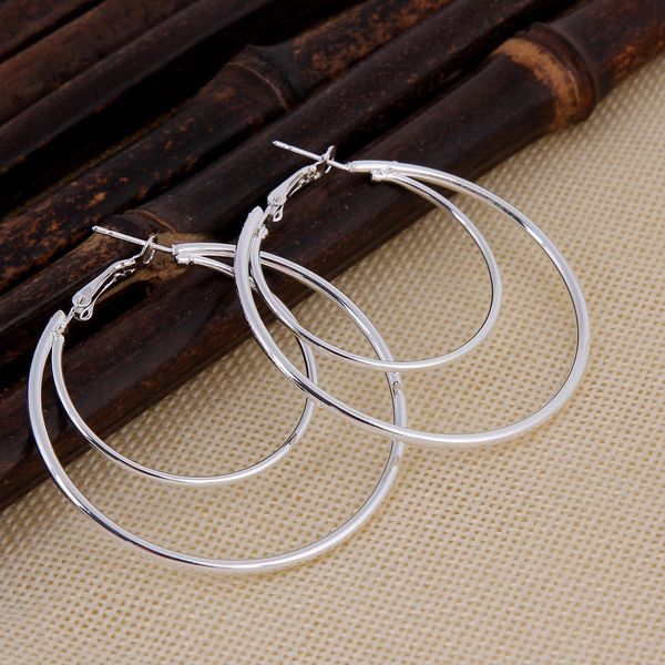 Pair of Silver Plated Double Hoop Large (50mm) Earrings