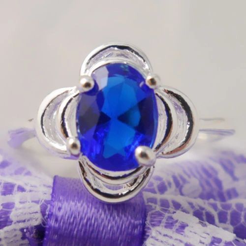 Bright Blue Crystal Silver Plated Ring Size 7 & 9