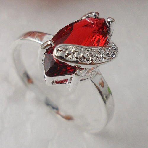 Bright Red Marquise Crystal Silver Plated Ring Size 6