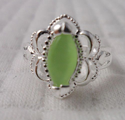Powder Green Imitation Opal Silver Plated Ring Size 6, 7 & 9