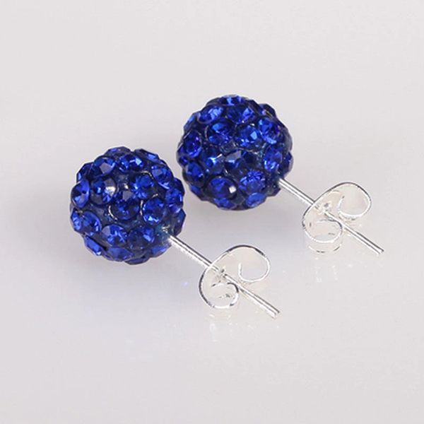 Pair of 10mm Dark Blue CZ Disco Ball Stud Earrings