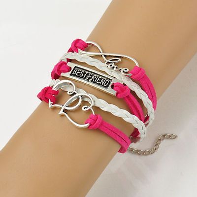 Infinity Love "Best Friend" Double Heart Corded Wrap Bracelet