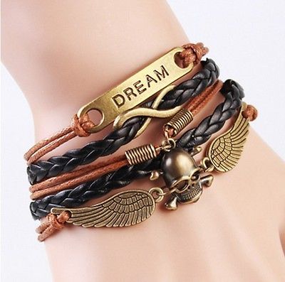 Infinity Dream & Skull Corded Wrap Bracelet