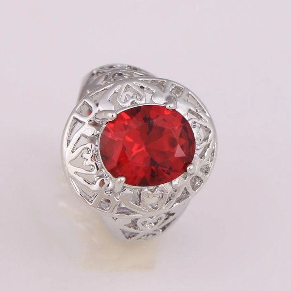 Bright Red Oval Crystal Silver Plated Ring Size 7