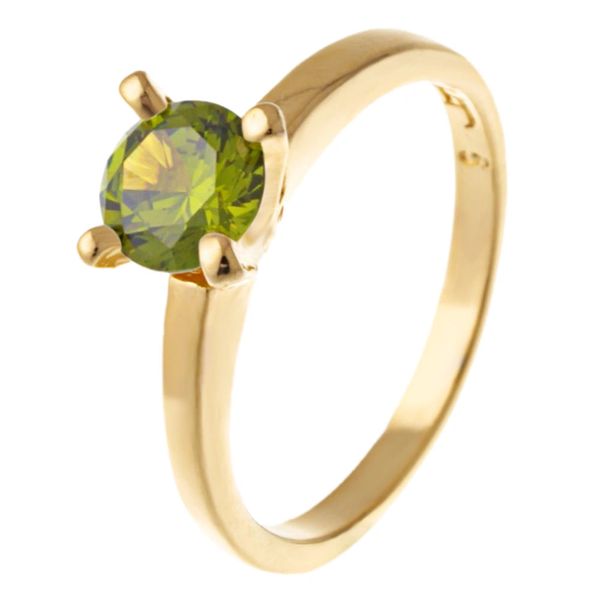 Yellow Gold Filled 6mm Round Olive Green CZ Solitaire Ring Size 7