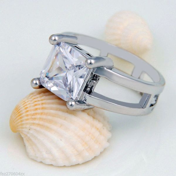 Bright White Crystal Silver Plated Ring Size 8