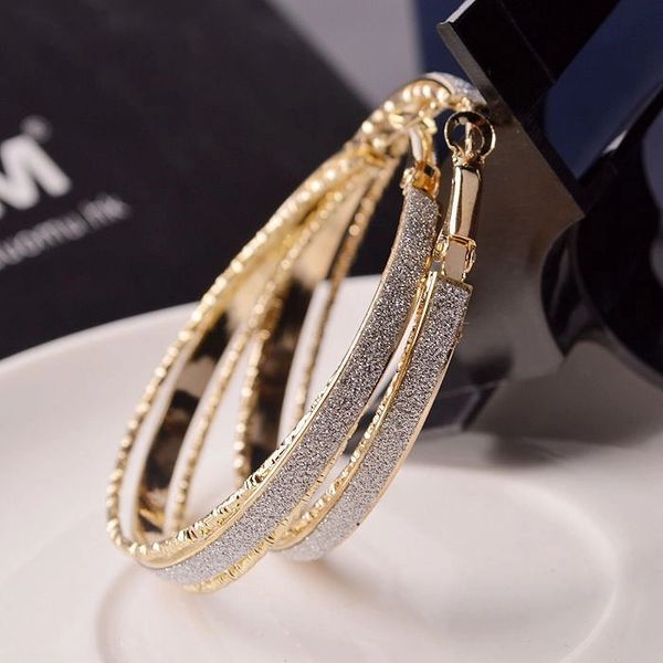 Pair of Golden Very Large (55mm) Sparkling Hoop Earrings