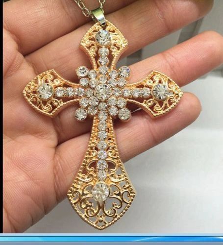 Gilded Crystal Cross Necklace