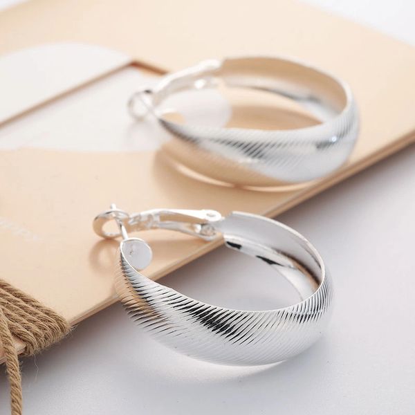 Sterling Silver Pattern (35mm) Hoop Earrings