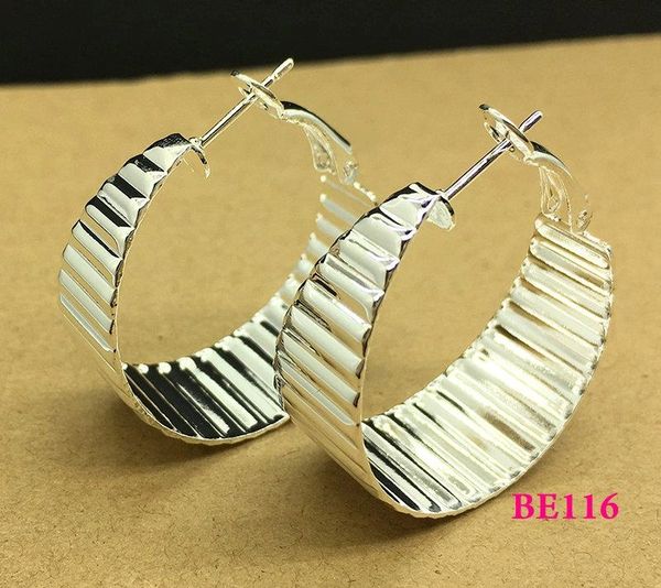 Pair of Silver Plated Large Ridge Pattern (29mm) Earrings