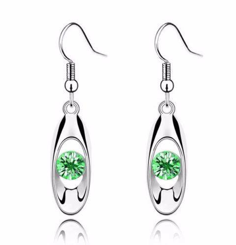 Pair of Elegant 9kt White Gold Filled& Green CZ Dangle Earrings