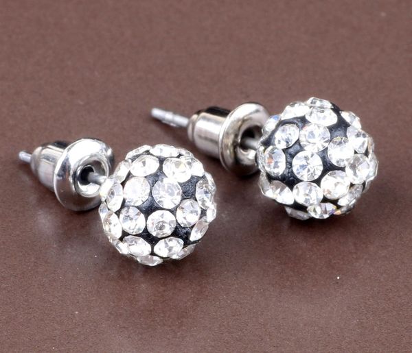 Pair of 10mm Black with White CZ Disco Ball Stud Earrings